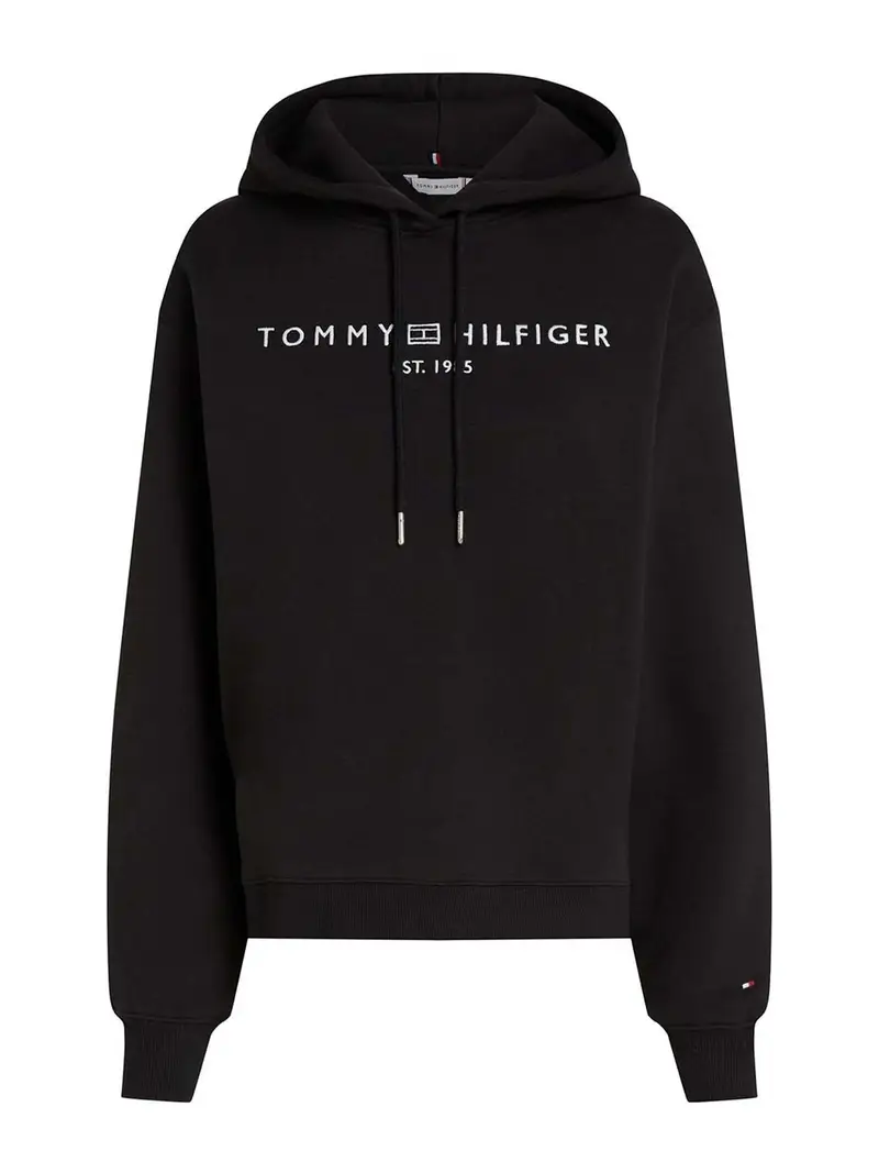 Felpa Con Cappuccio E Logo Ricamato Nero