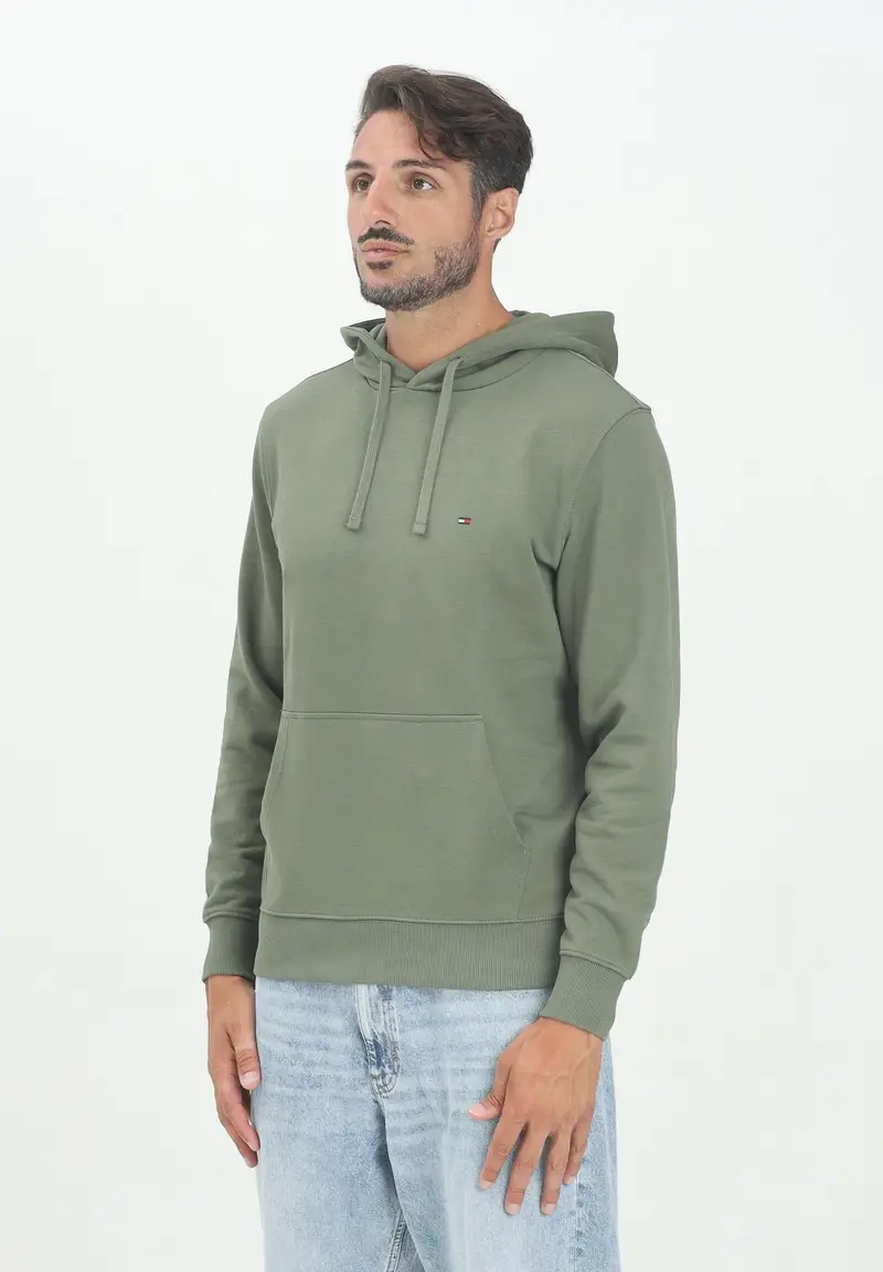 TOMMY HILFIGER Felpa con cappuccio verde da uomo rifinita da logo