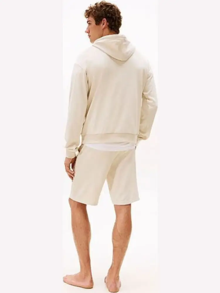 felpa crema uomo in cotone con cappuccio logo lettering miniatura 3