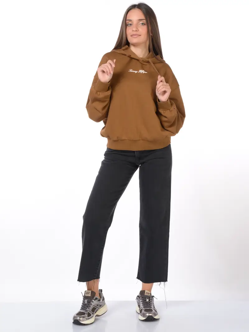 felpa da donna Tommy Hilfiger con cappuccio e logo MARRON miniatura 2