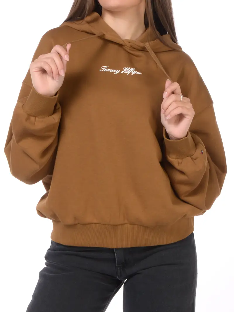 felpa da donna Tommy Hilfiger con cappuccio e logo MARRON