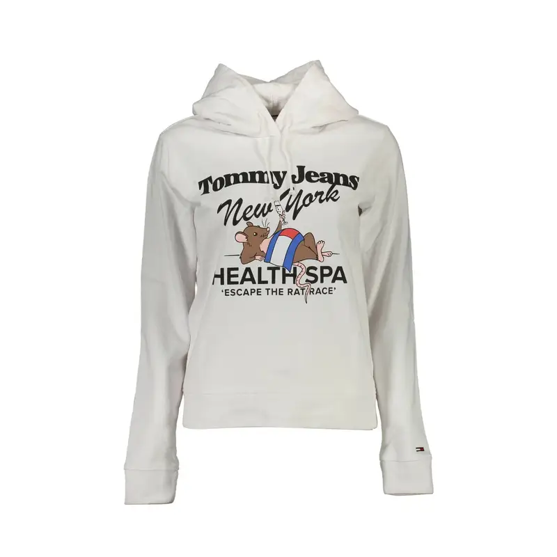 Felpa Donna Bianca Cappuccio Stampa Ricamo Logo Bianco