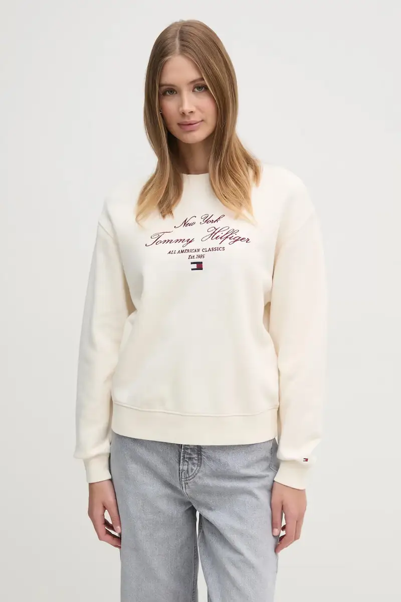 felpa donna colore beige con applicazione WW0WW43844