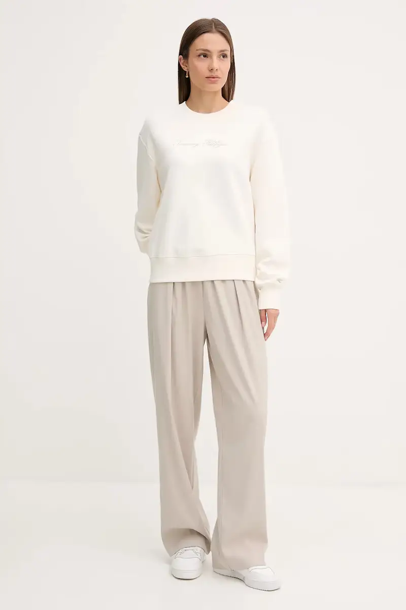 felpa donna colore beige con applicazione WW0WW47159 miniatura 2