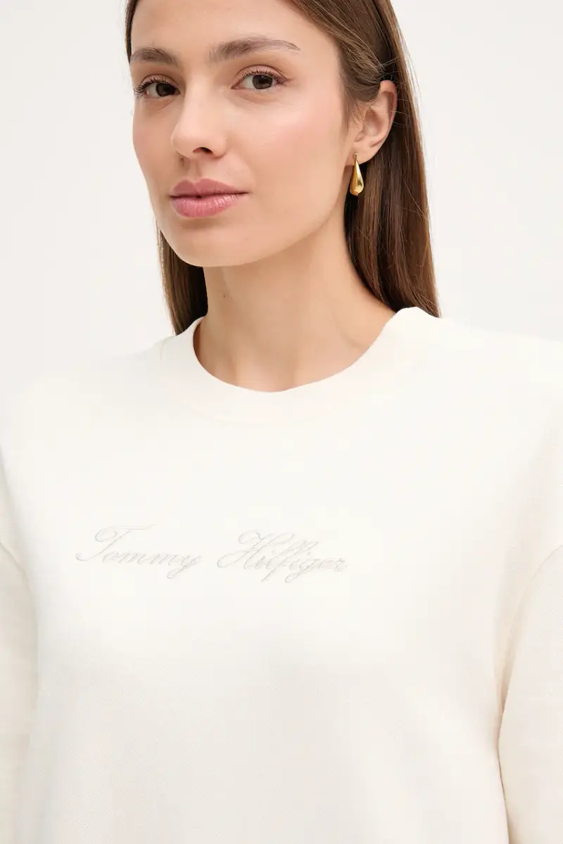 felpa donna colore beige con applicazione WW0WW47159 miniatura 4