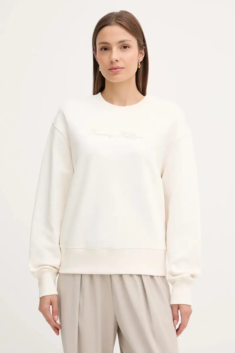 felpa donna colore beige con applicazione WW0WW47159