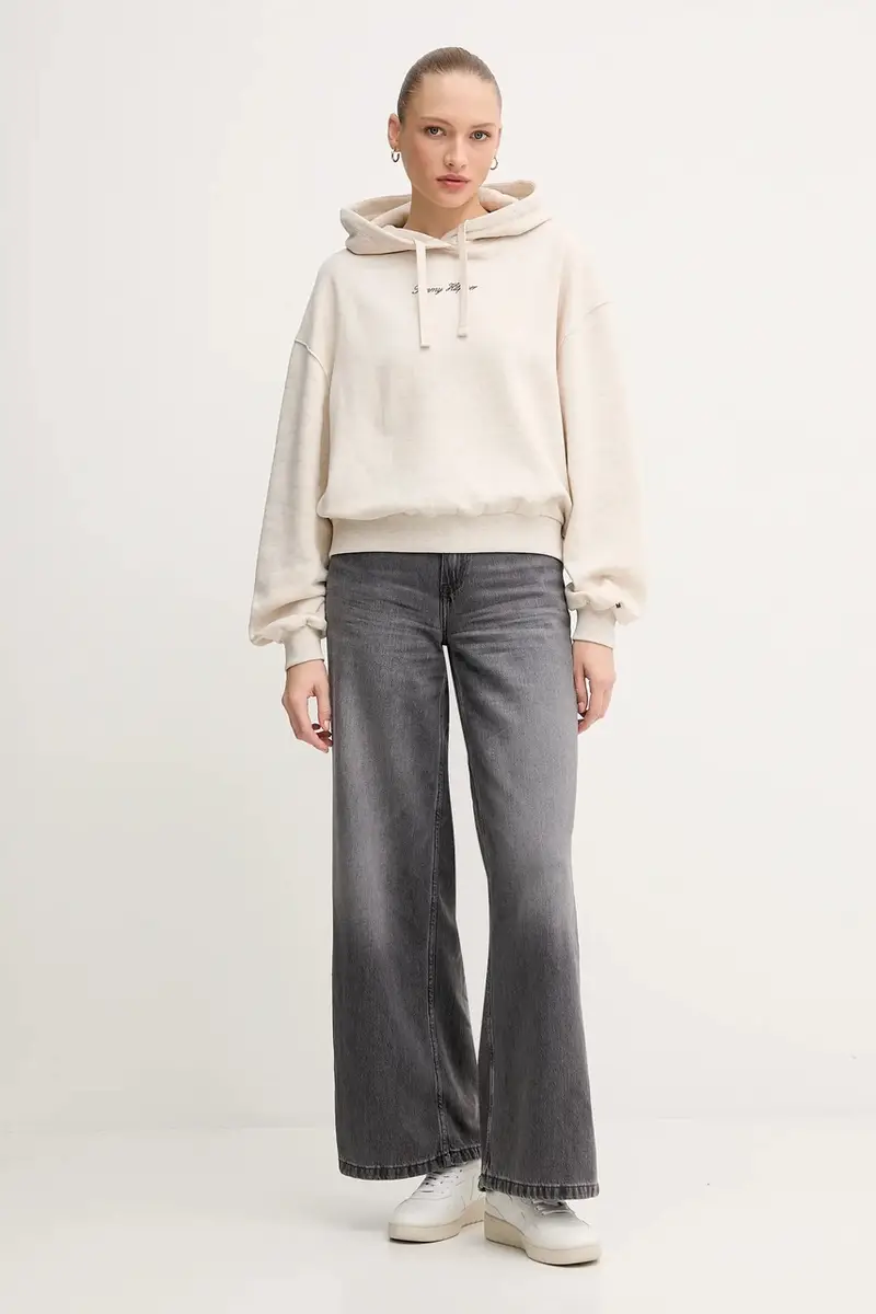 felpa donna colore beige con cappuccio WW0WW47459 miniatura 2