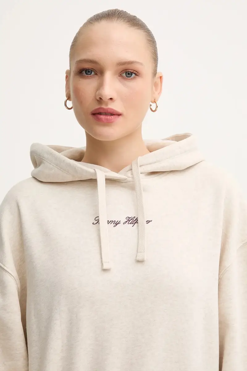 felpa donna colore beige con cappuccio WW0WW47459 miniatura 4