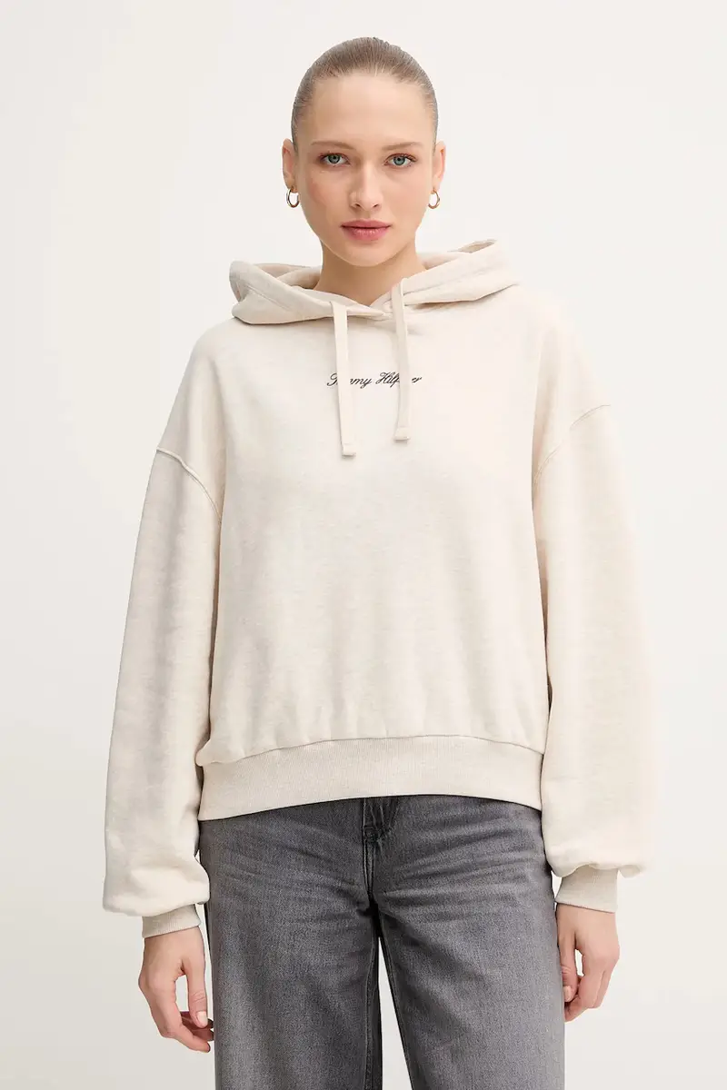 felpa donna colore beige con cappuccio WW0WW47459