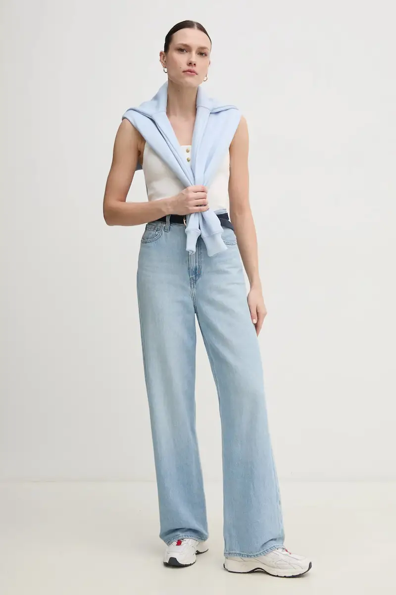 felpa donna colore blu con cappuccio con applicazione WW0WW43598 miniatura 2