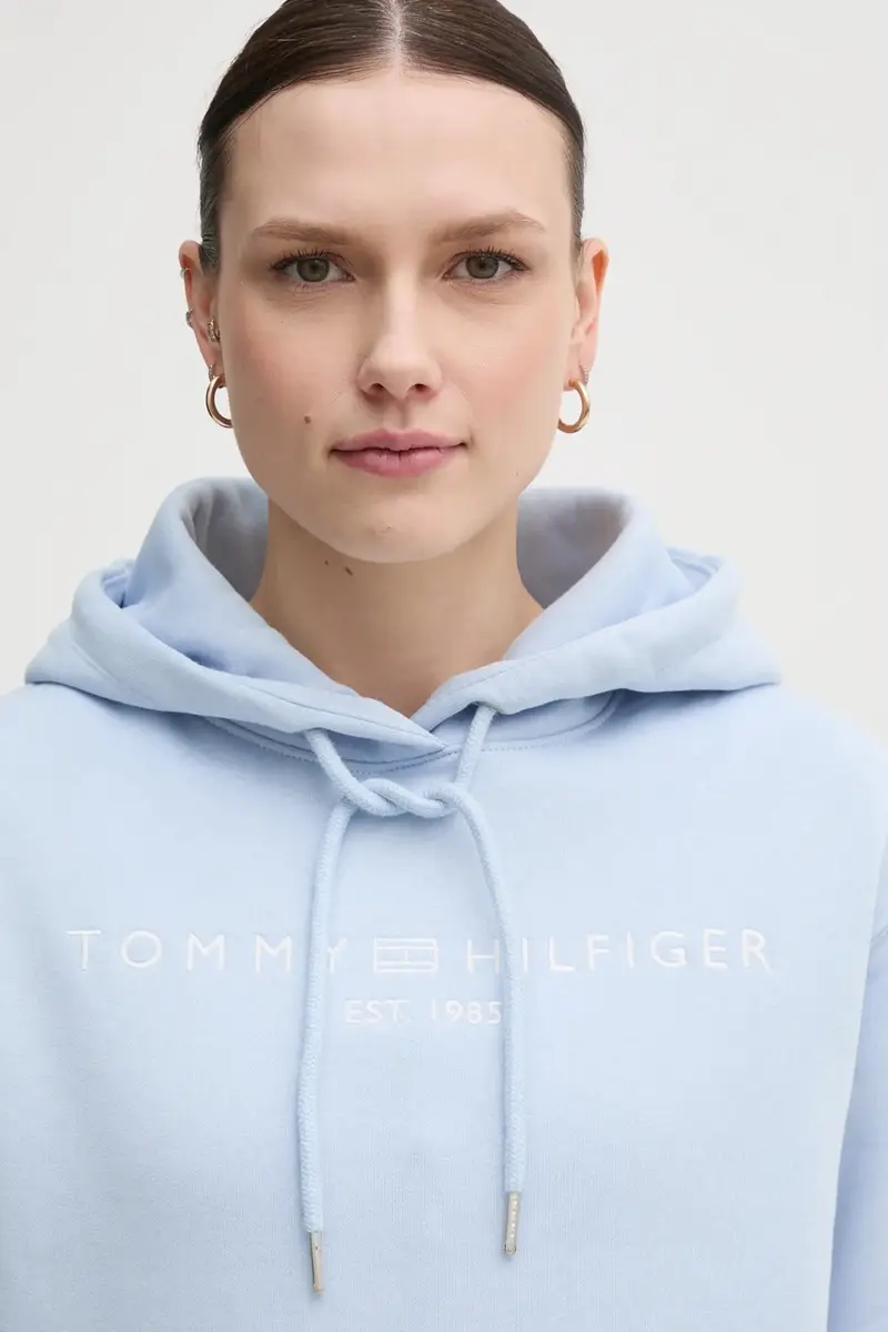 felpa donna colore blu con cappuccio con applicazione WW0WW43598 miniatura 4