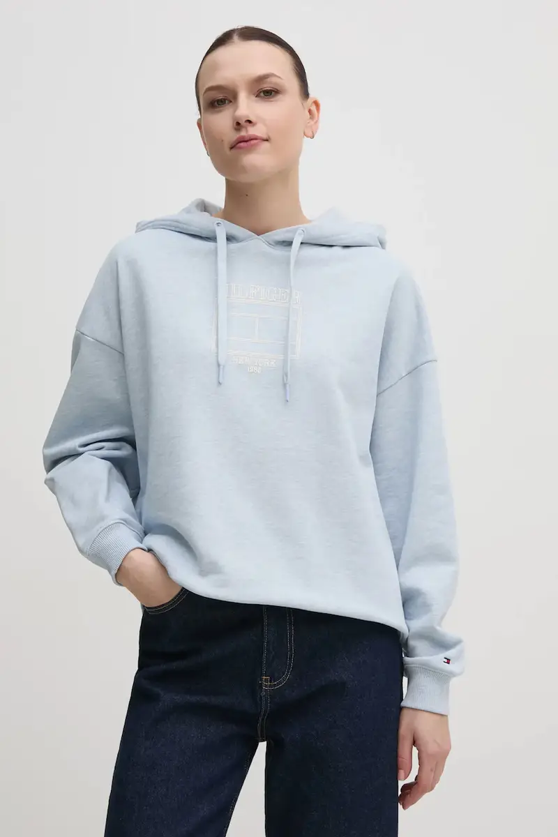 felpa donna colore blu con cappuccio WW0WW45523