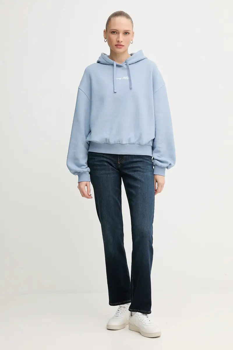 felpa donna colore blu con cappuccio WW0WW47459 miniatura 2