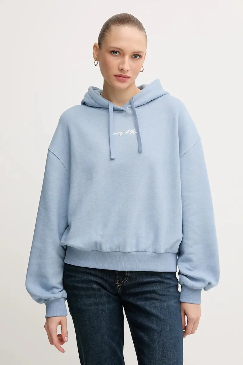 felpa donna colore blu con cappuccio WW0WW47459