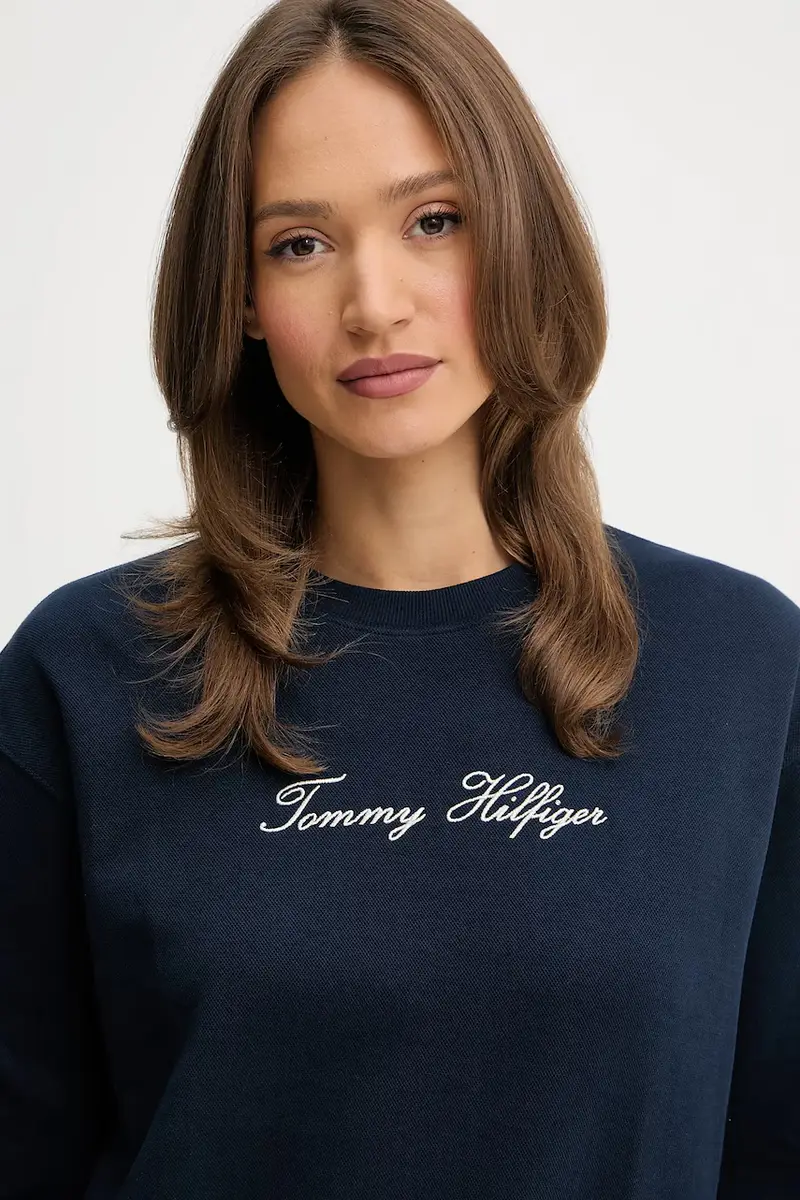 felpa donna colore blu navy con applicazione WW0WW47159 miniatura 3