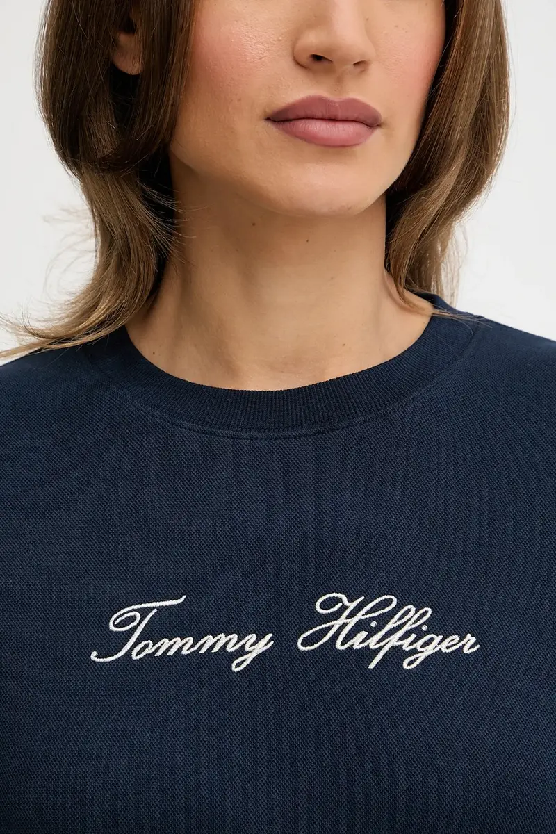 felpa donna colore blu navy con applicazione WW0WW47159 miniatura 4