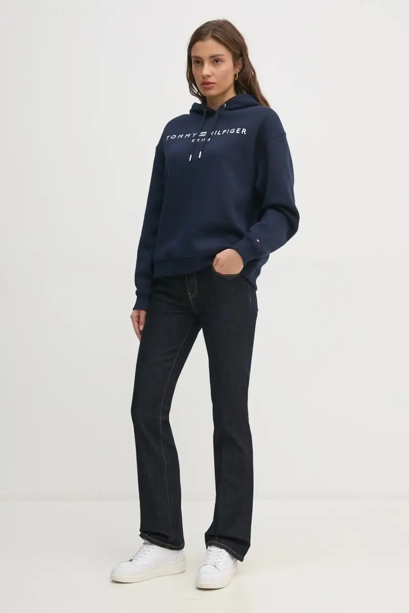 felpa donna colore blu navy con cappuccio con applicazione WW0WW43598 miniatura 2