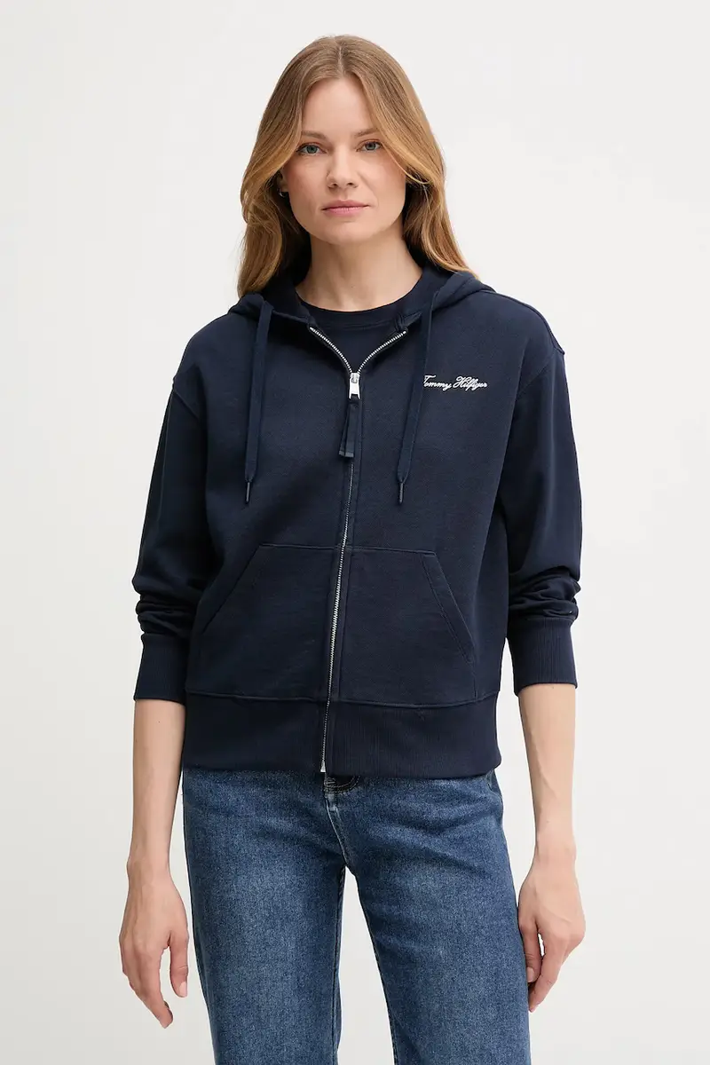 felpa donna colore blu navy con cappuccio WW0WW45742