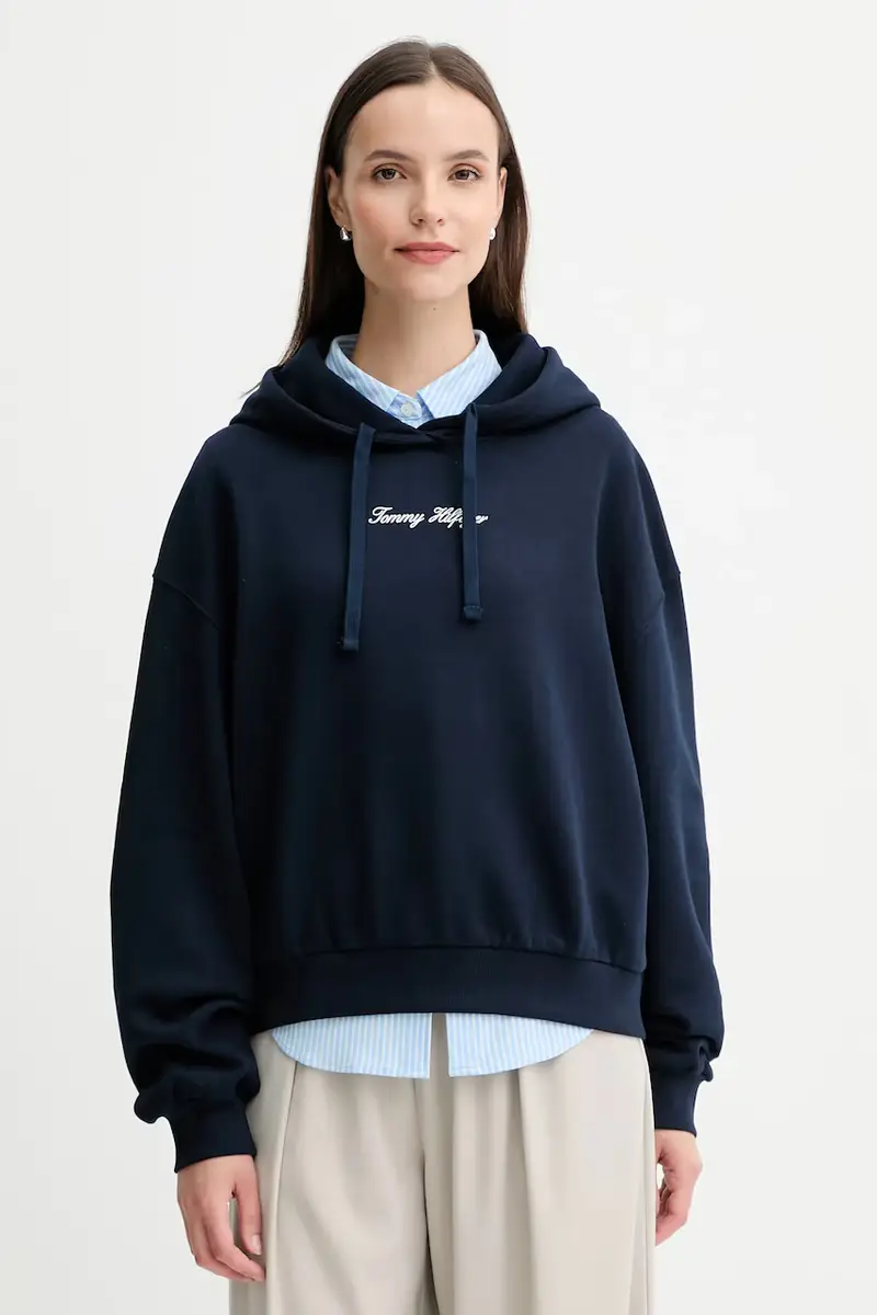 felpa donna colore blu navy con cappuccio WW0WW47459