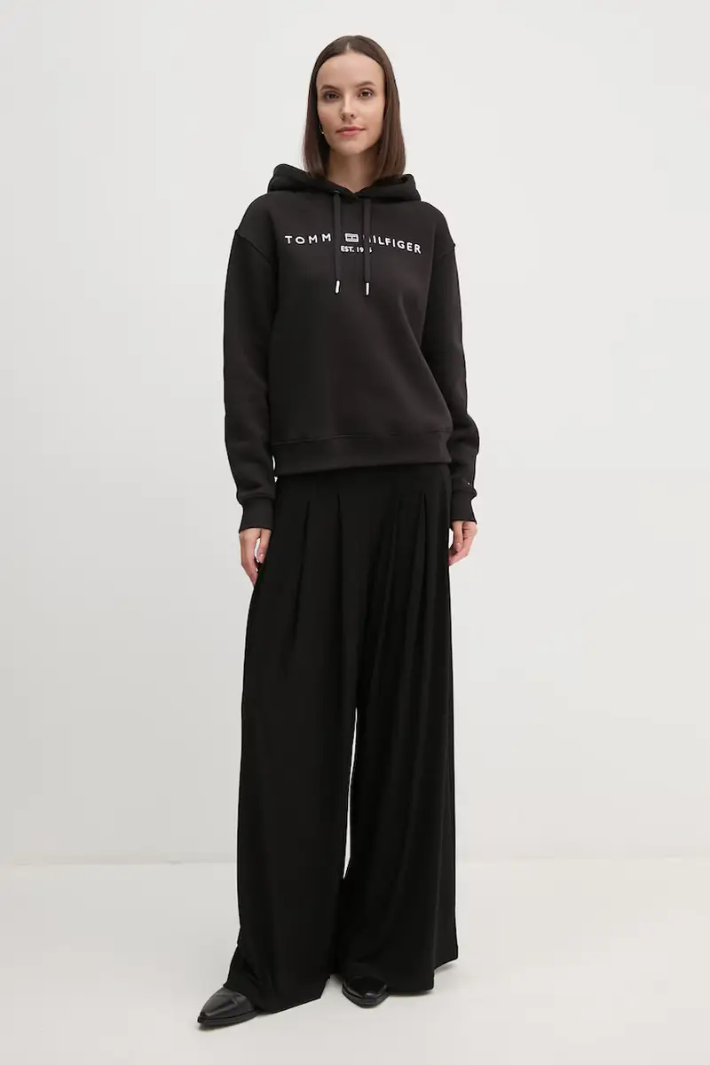 felpa donna colore nero con cappuccio con applicazione WW0WW43598 miniatura 2