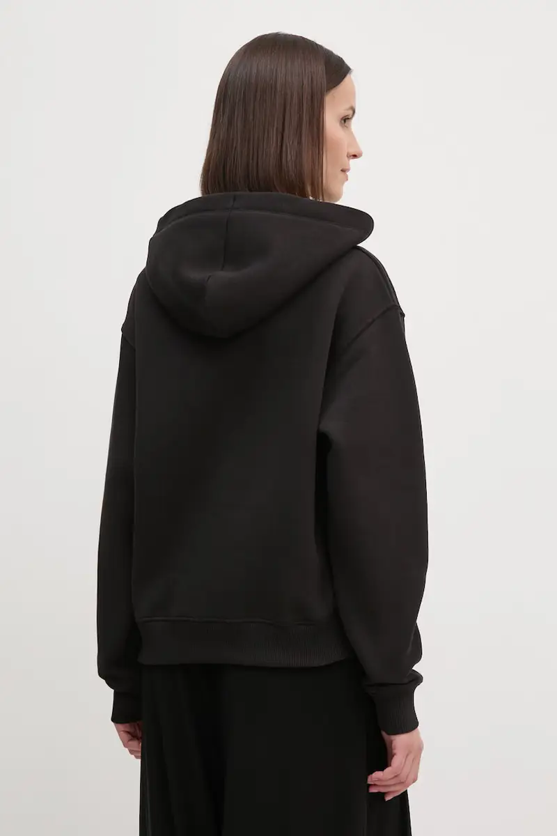 felpa donna colore nero con cappuccio con applicazione WW0WW43598 miniatura 3