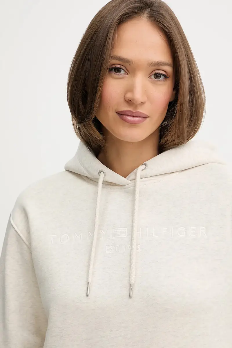 felpa donna colore nero con cappuccio con applicazione WW0WW43598 Beige miniatura 3