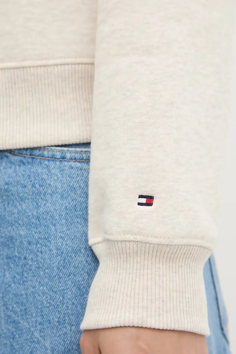 felpa donna colore nero con cappuccio con applicazione WW0WW43598 Beige miniatura 4