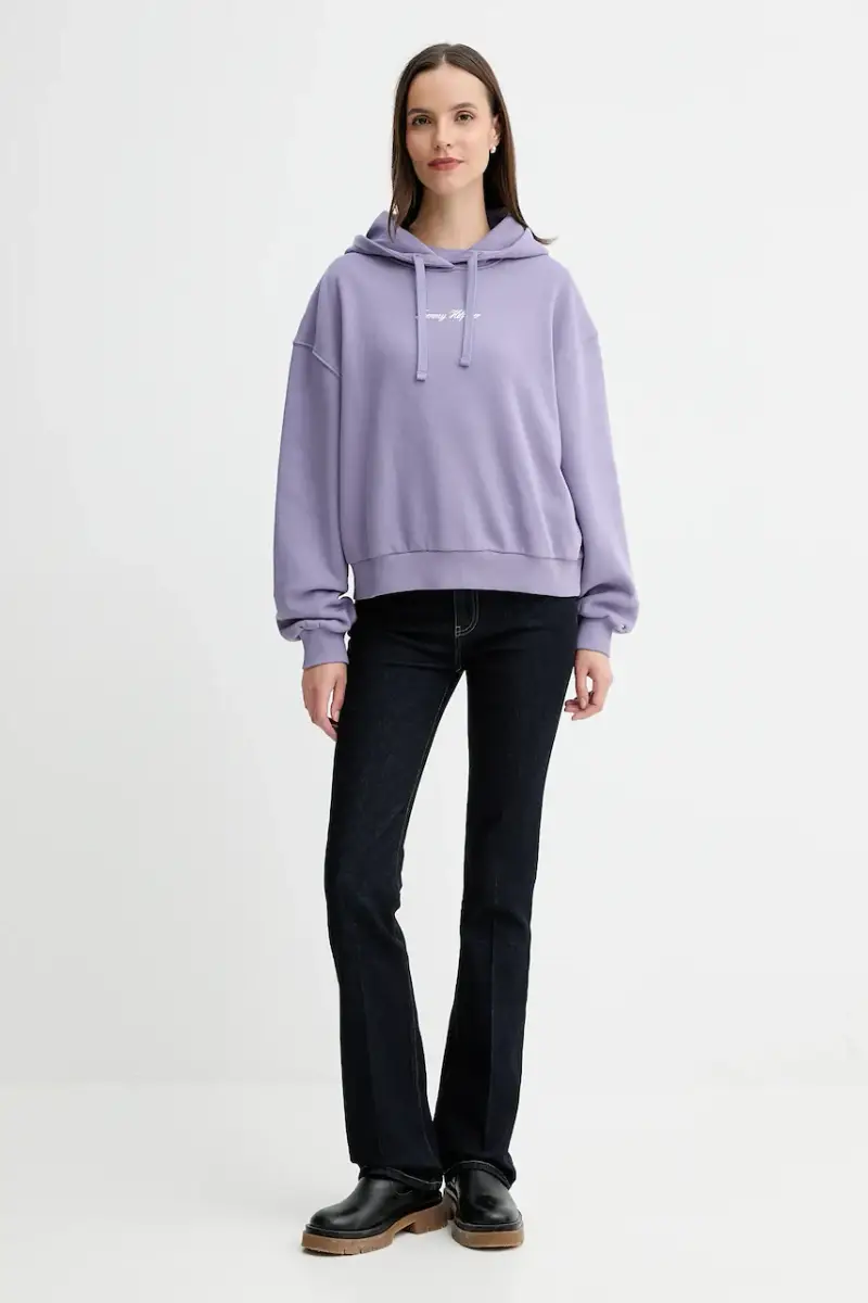 felpa donna colore violetto con cappuccio WW0WW47459 miniatura 2