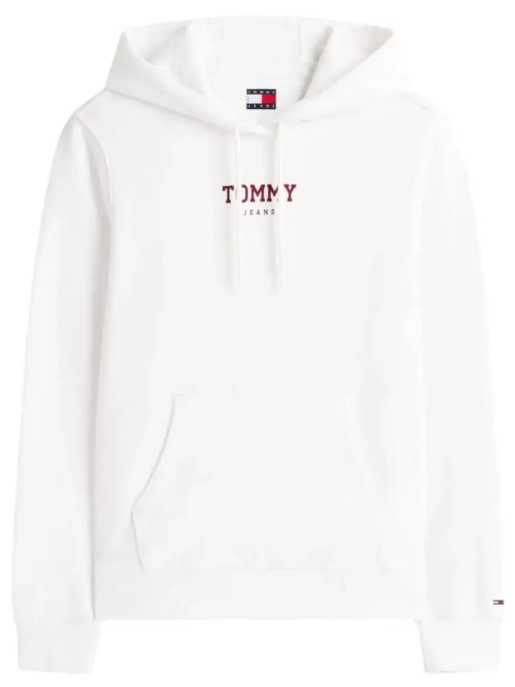 felpa donna in cotone bianco con cappuccio e tasca centrale