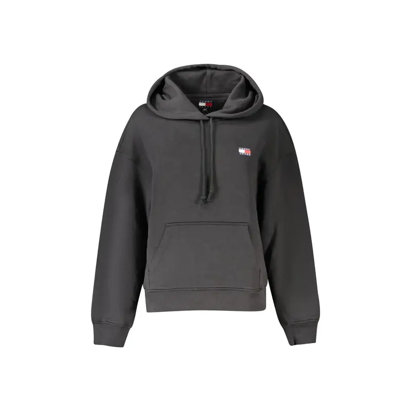 Felpa Donna Nera Cappuccio Felpata Ricamo Logo Nero