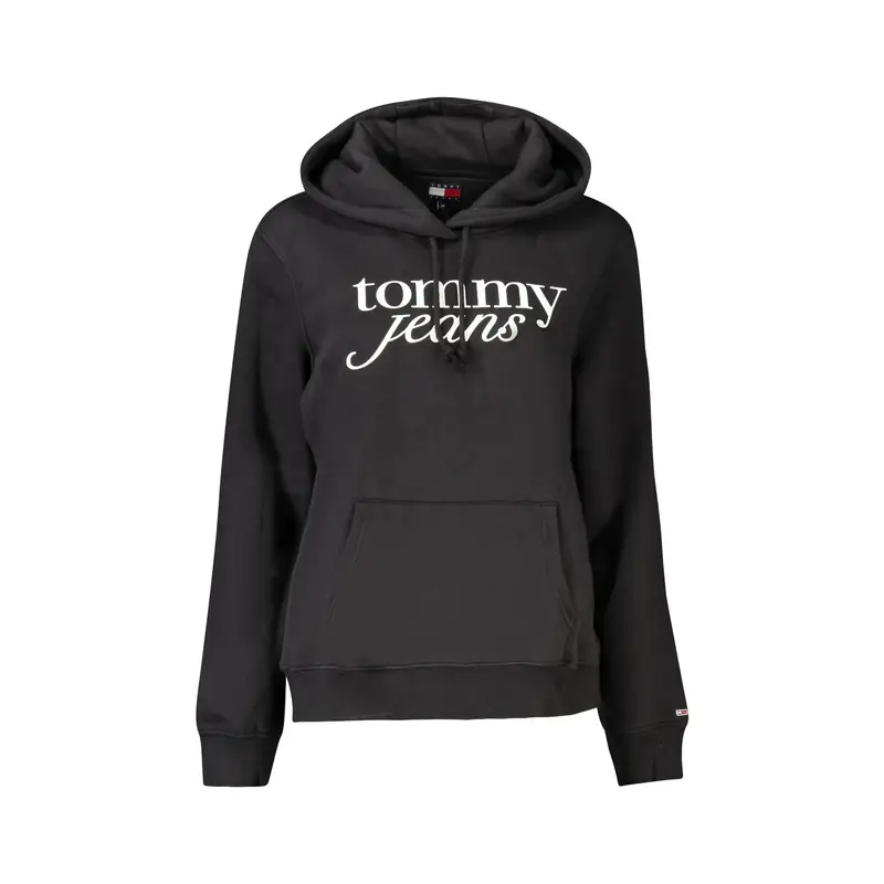 Felpa Donna Nera Cappuccio Felpata Stampa Logo Nero