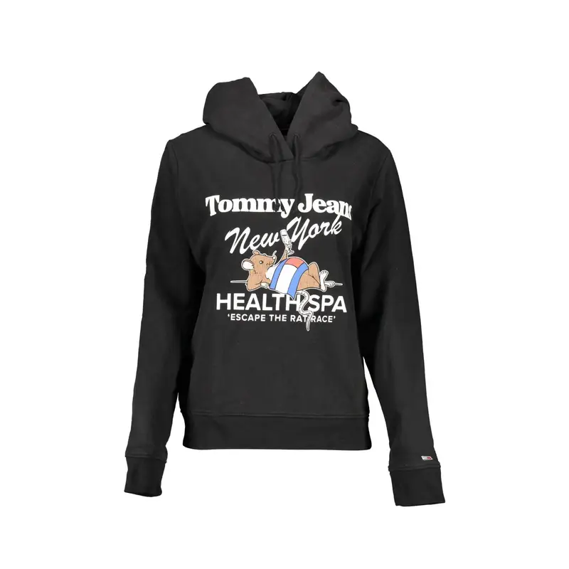 Felpa Donna Nera Cappuccio Stampa Ricamo Logo Nero