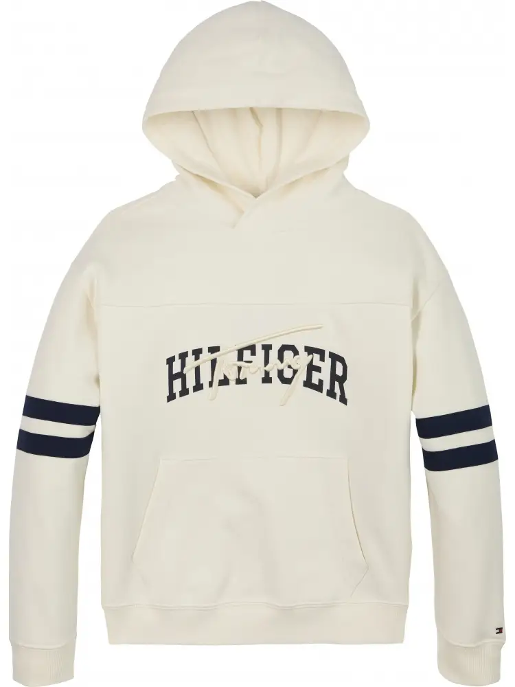 felpa ecru bambino in cotone con cappuccio maxi logo sul davanti