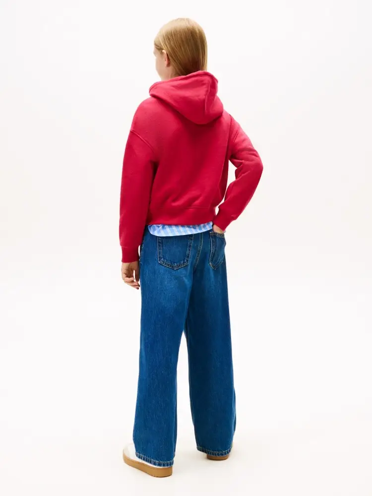 felpa fucsia bambina in cotone con cappuccio logo con strass miniatura 2