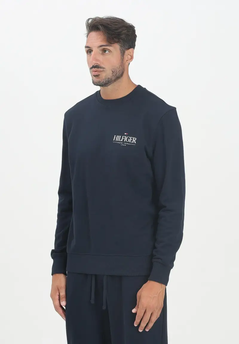 TOMMY HILFIGER Felpa girocollo blu da uomo con logo