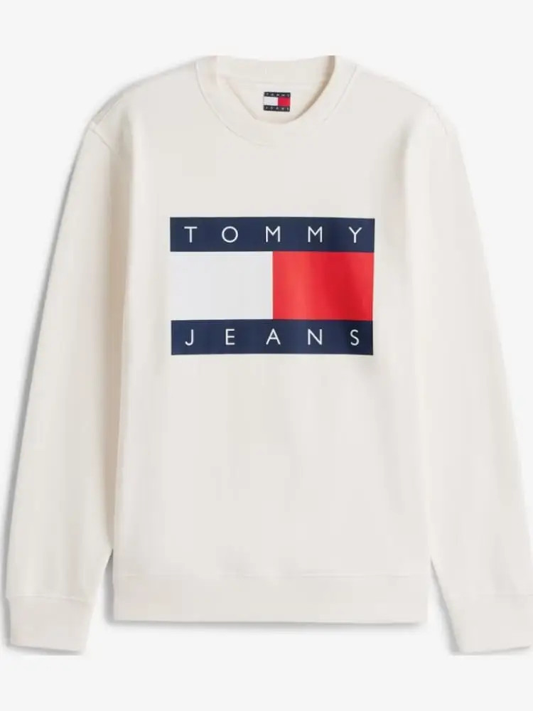 felpa girocollo in cotone bianco con maxi bandiera regular fit