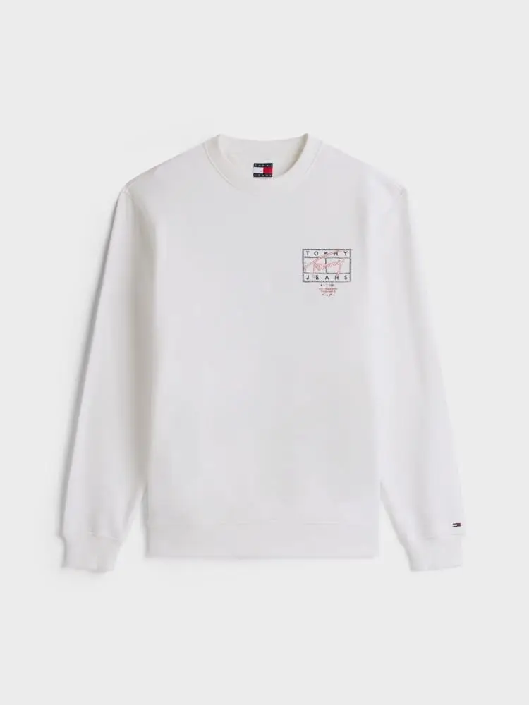 felpa girocollo in cotone bianco con stampa davanti e sul retro