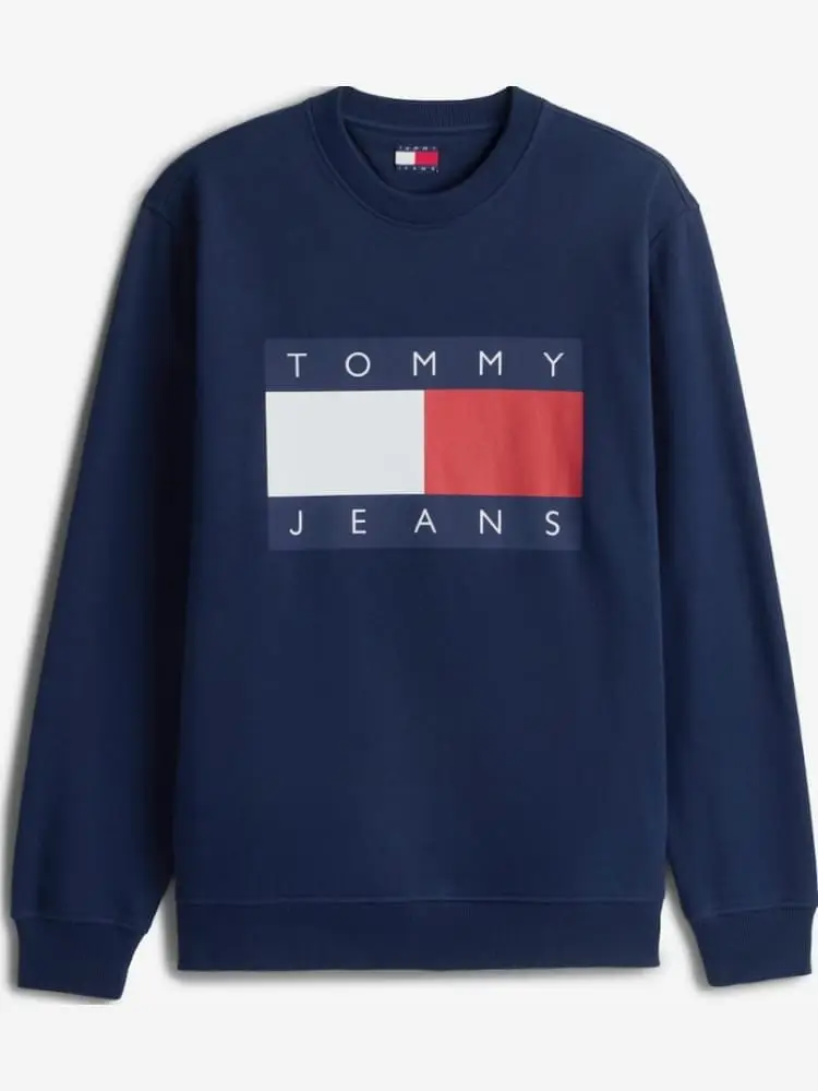 felpa girocollo in cotone blu con maxi bandiera regular fit