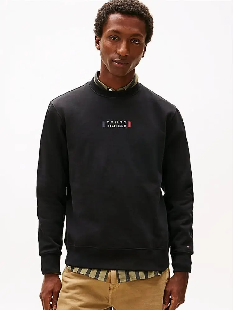 felpa girocollo in cotone nero con logo lettering centrale