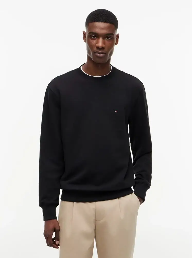 felpa girocollo in cotone nero con logo