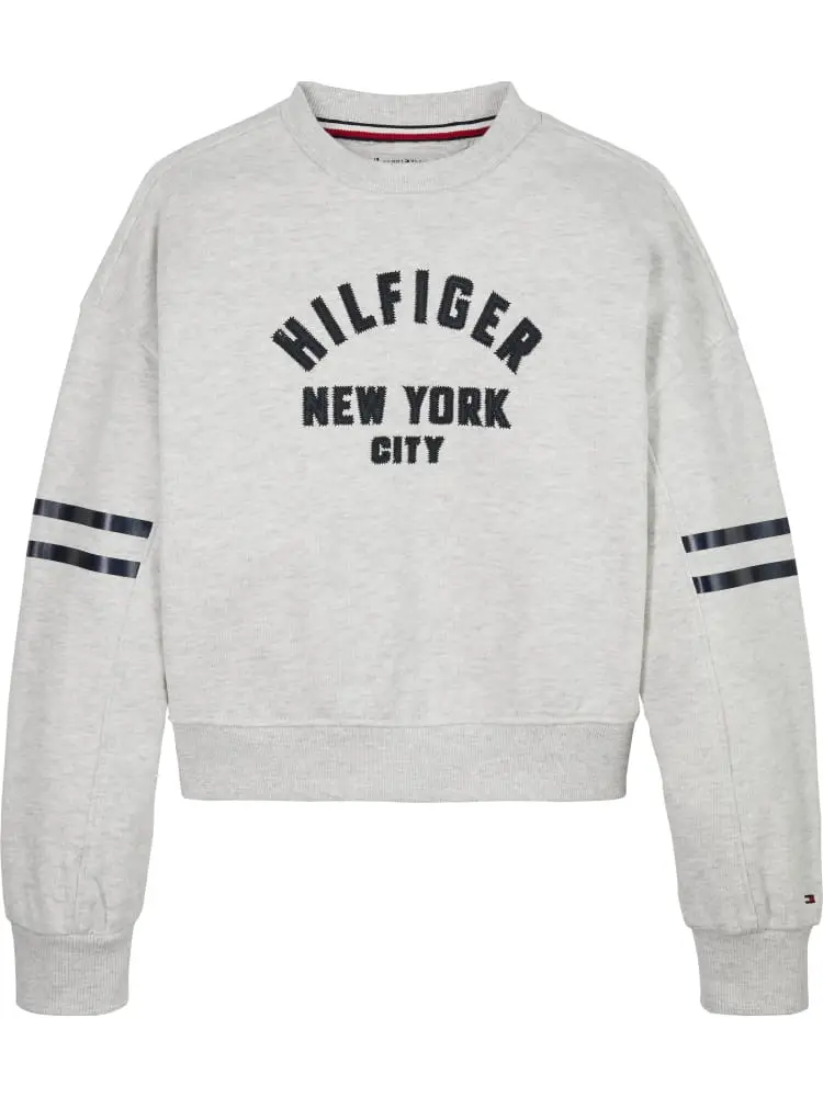 felpa girocollo kids/junior in cotone beige chiaro con maniche a pipistrello e logo