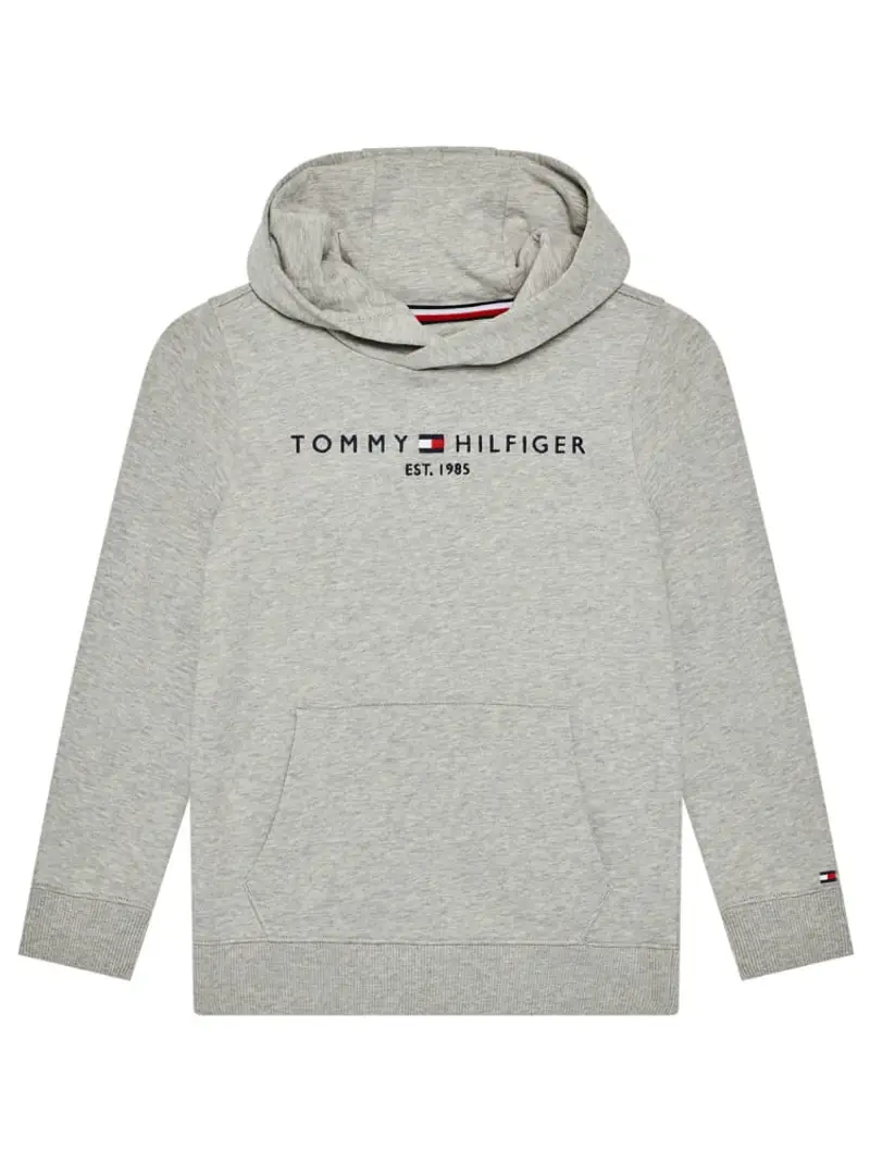 Tommy Hilfiger felpa grigia bambino con cappuccio in cotone logo ricamato sul petto regular fit