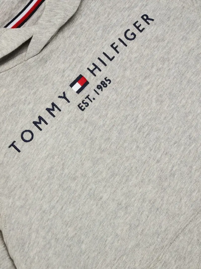 Tommy Hilfiger felpa grigia bambino con cappuccio in cotone logo ricamato sul petto regular fit miniatura 3