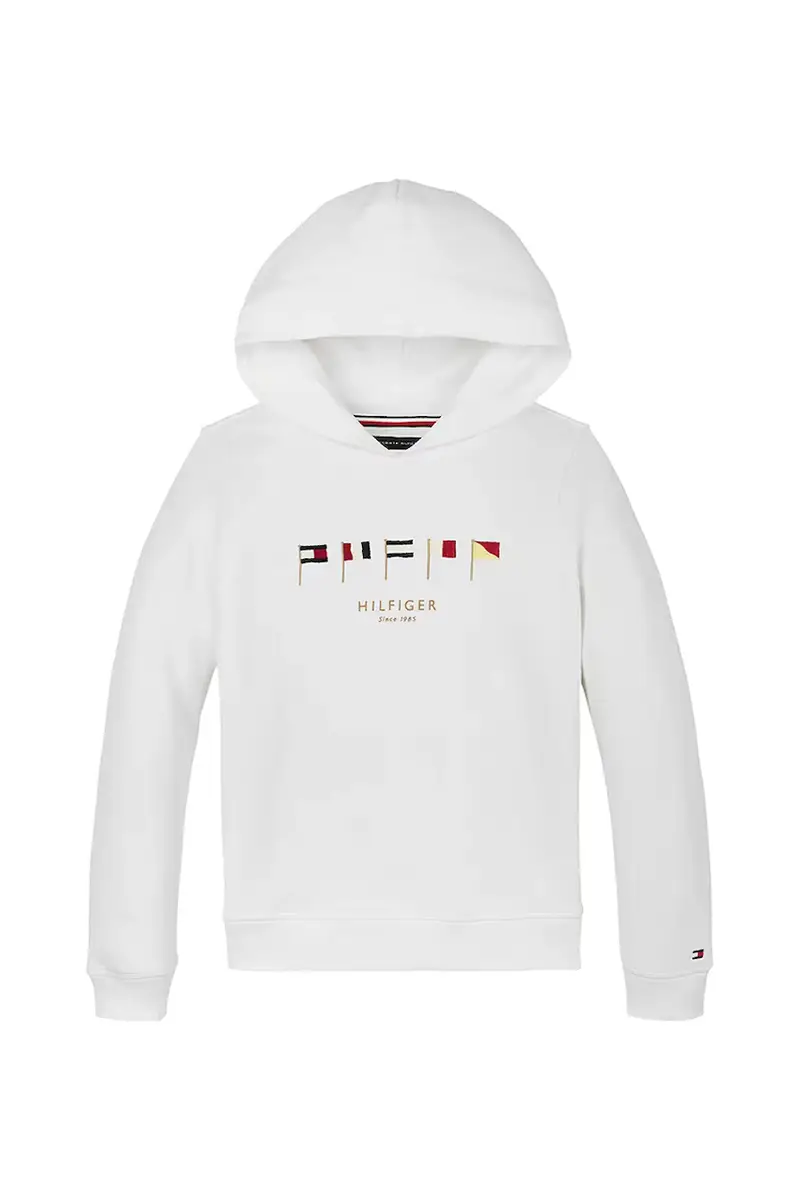 felpa in cotone bambino/a colore bianco con cappuccio con applicazione KB0KB09576 miniatura 2