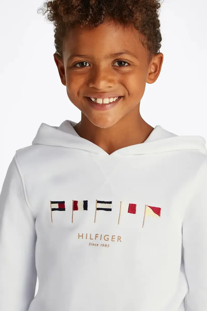 felpa in cotone bambino/a colore bianco con cappuccio con applicazione KB0KB09576 miniatura 5