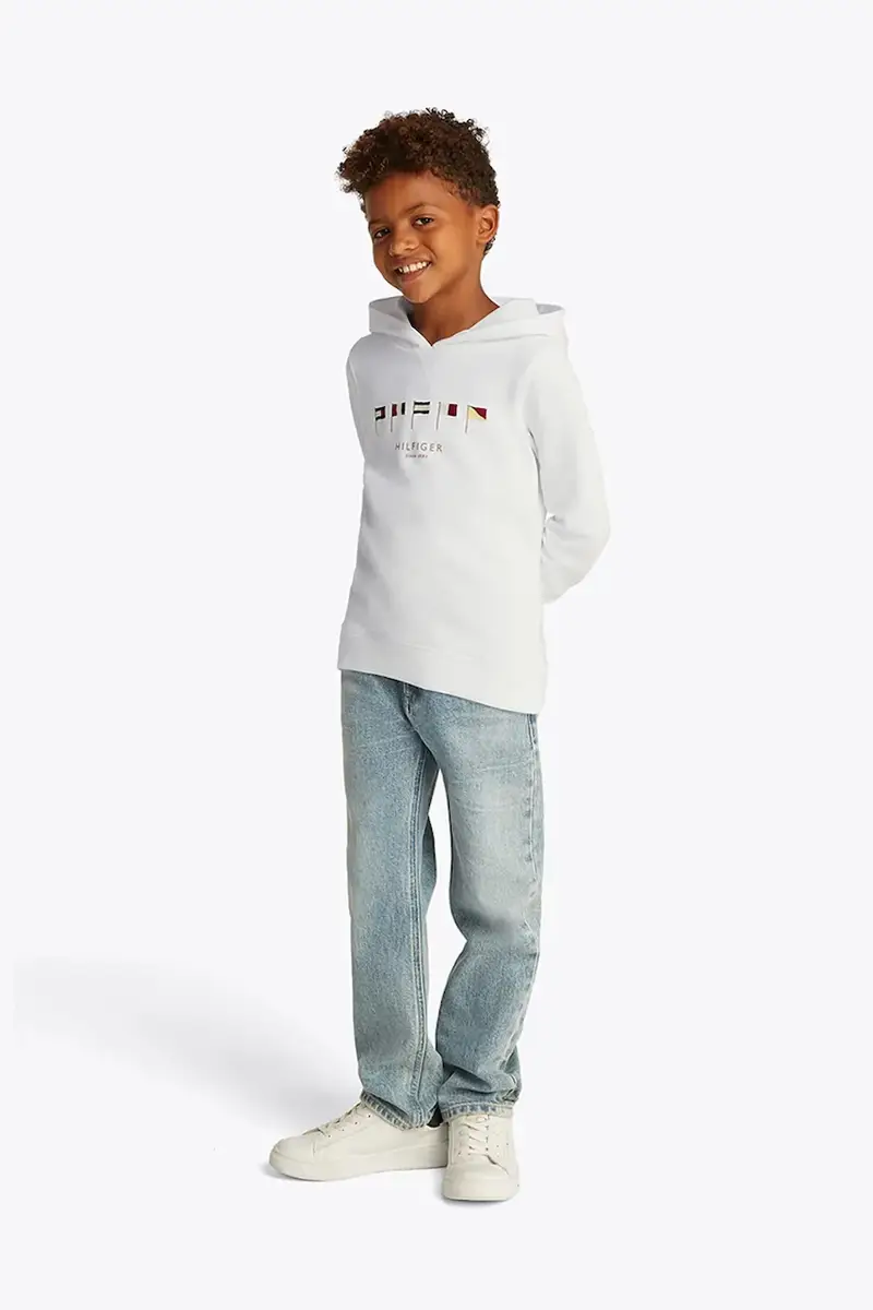 felpa in cotone bambino/a colore bianco con cappuccio con applicazione KB0KB09576