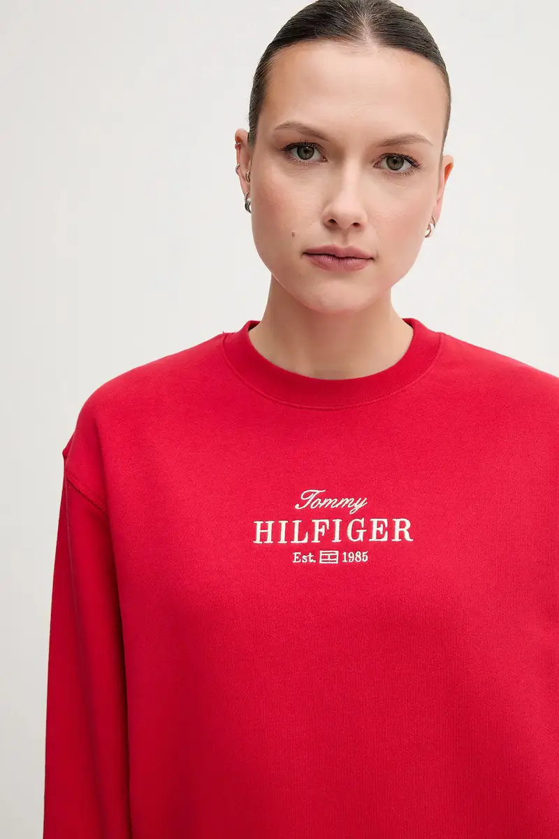 felpa in cotone colore rosso con applicazione WW0WW44631 miniatura 3