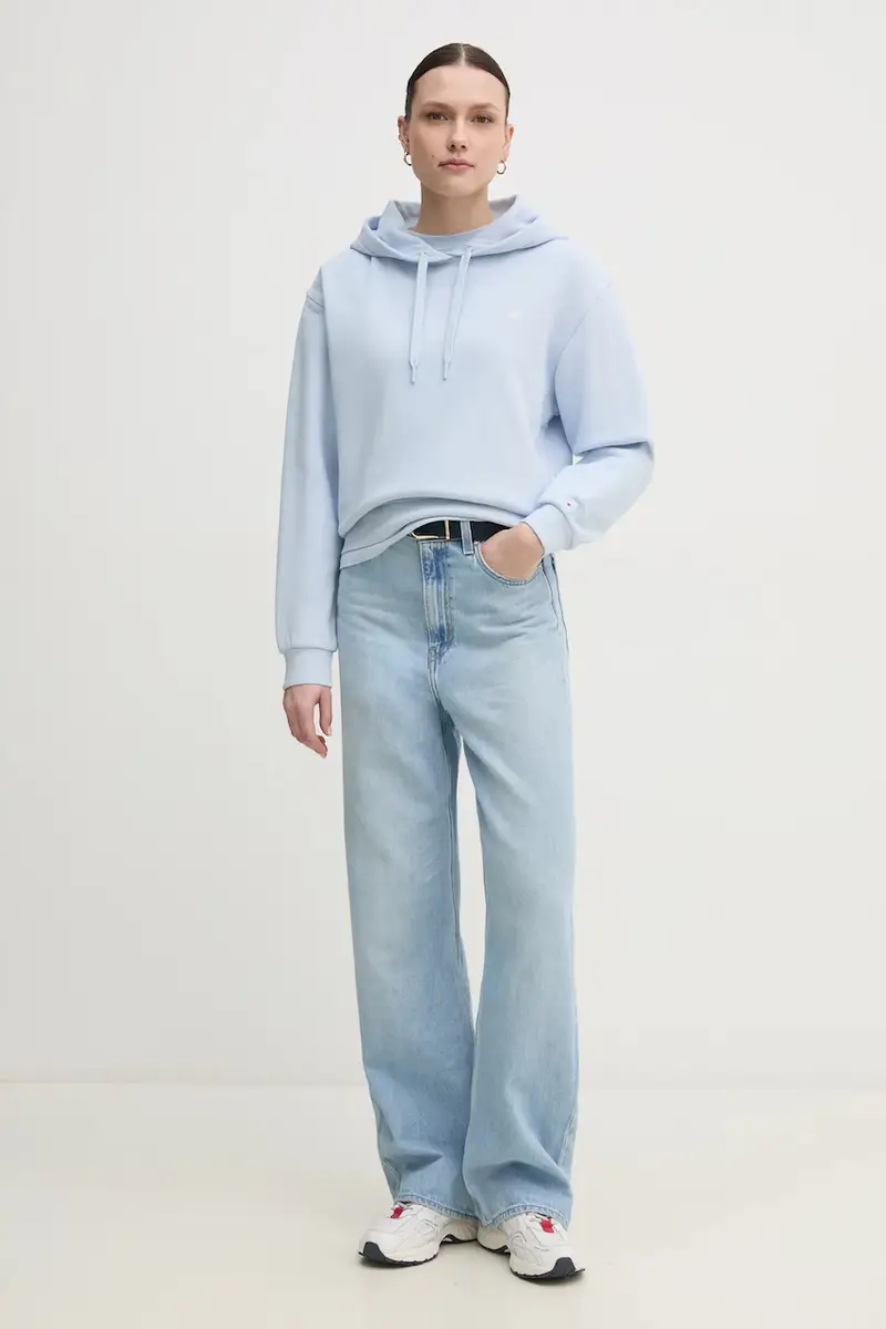 felpa in cotone donna colore blu con cappuccio WW0WW45979 miniatura 2