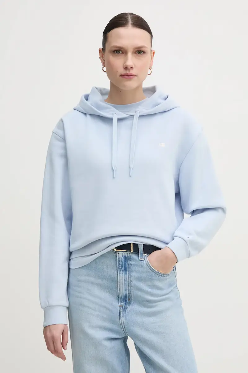 felpa in cotone donna colore blu con cappuccio WW0WW45979