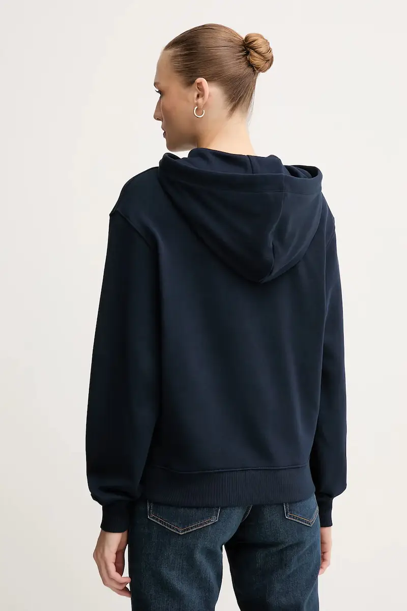 felpa in cotone donna colore blu navy con cappuccio con applicazione WW0WW46126 miniatura 3